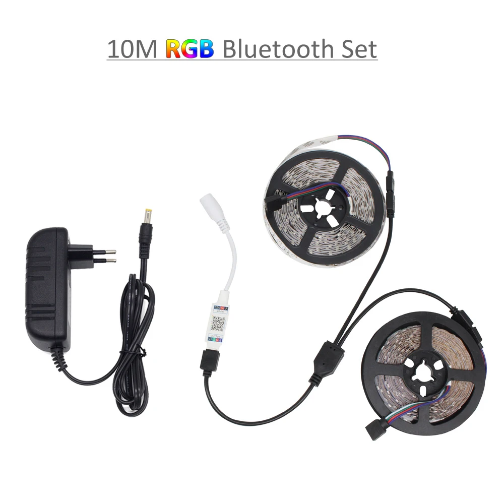 10M Full Set Светодиодная лента Bluetooth 5 м 10 м умный светодиодный RGB водонепроницаемый 12 в ленточный светильник 2835 RGB Tira Светодиодная лента e tv свет - Испускаемый цвет: 10M Full Set
