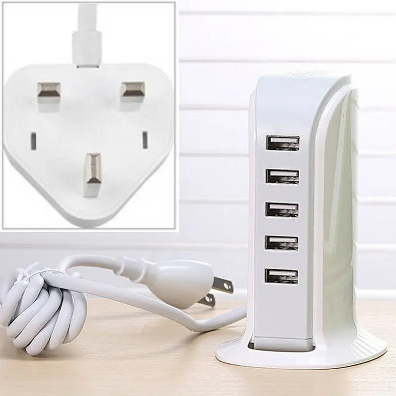 Великобритания Мульти 5 USB Порт настольный быстрое зарядное устройство башня зарядная станция адаптер питания 30 Вт - Тип штекера: Великобритания