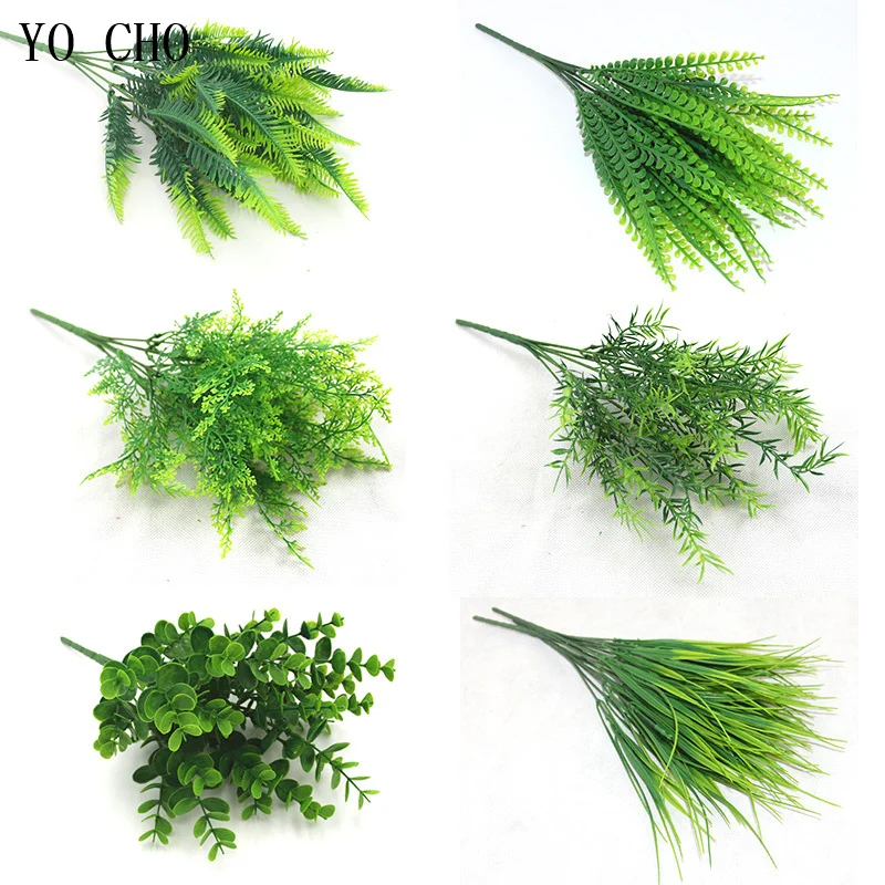 

YO CHO Fake Plants Fern Grass Wedding Wall Outdoor Decor Green Leaf Artificial Flowers Plastic Plante for Home Garden Decoration