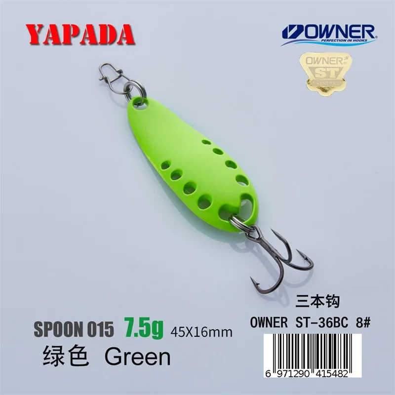 YAPADA ложка 015 сплетни 5 г/7,5 г владелец тройной крючок многоцветный 37-45 мм металлический цинковый сплав ложка рыболовные приманки для окуня - Цвет: Green 7.5g