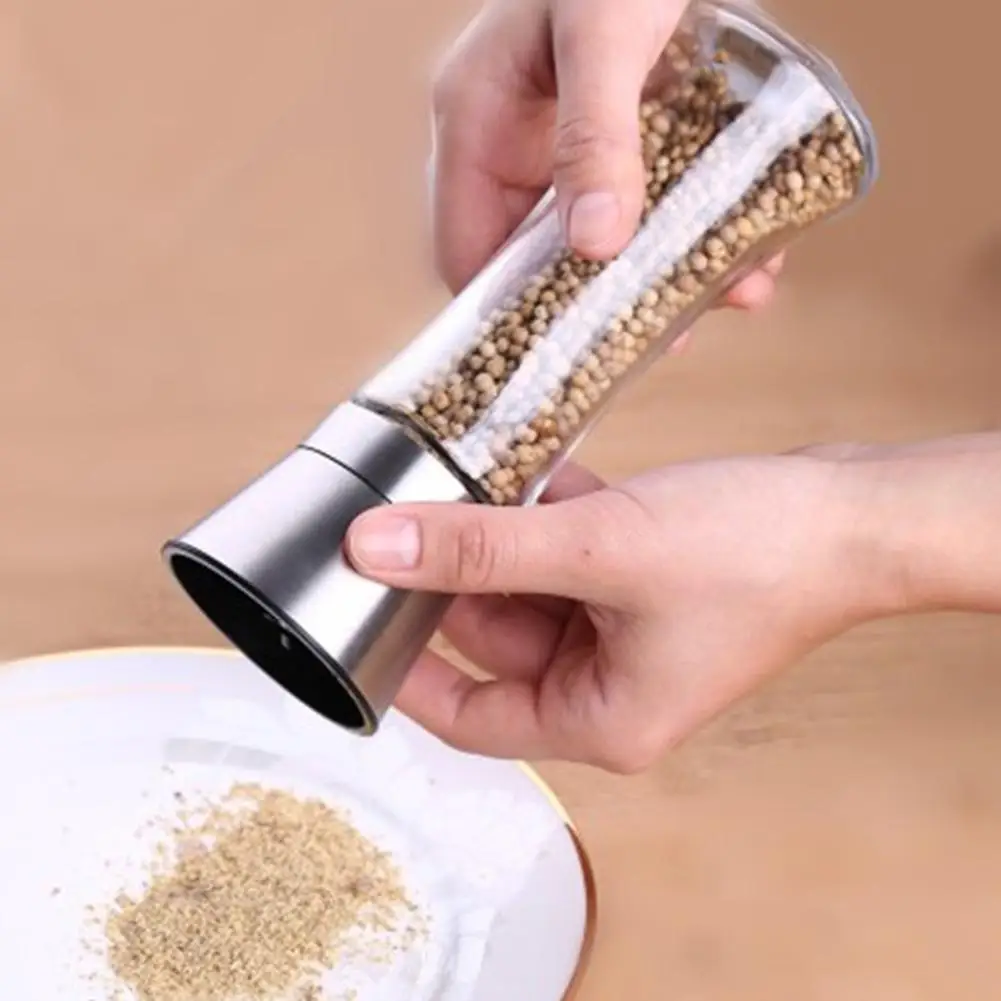 

2Pcs Metal Glass Manual Pepper Mill Spice Salt Grinder Kitchen Grinding Tool