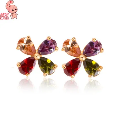 Kuniu flower shape stud earrings for women crystal metal material exquisite lovely style wedding anniversary fashion jewelry | Украшения и