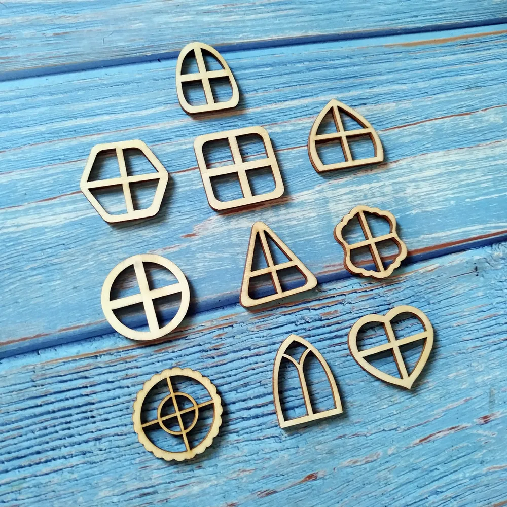 20pcs Wooden Fairy Window Embellishments Blank Shapes Windows Cut Out DIY Craft Door Decoration | Дом и сад