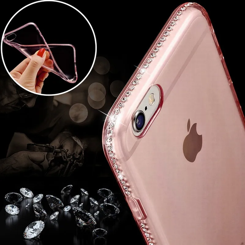 Блестящий Прозрачный блестящий чехол для iphone7 6 plus 5 со стразами из мягкого ТПУ