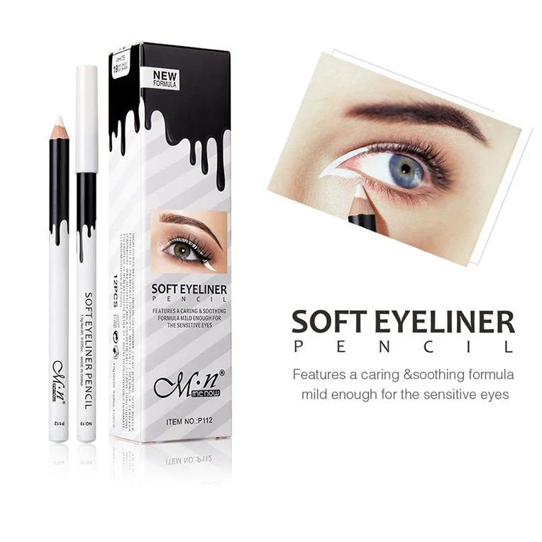 MENOW Brand White Eyeliner Makeup 12pcs/lot Smooth Eyes Brightener Eye Liner Pen Waterproof Make Up White Eyes Liner Pencils