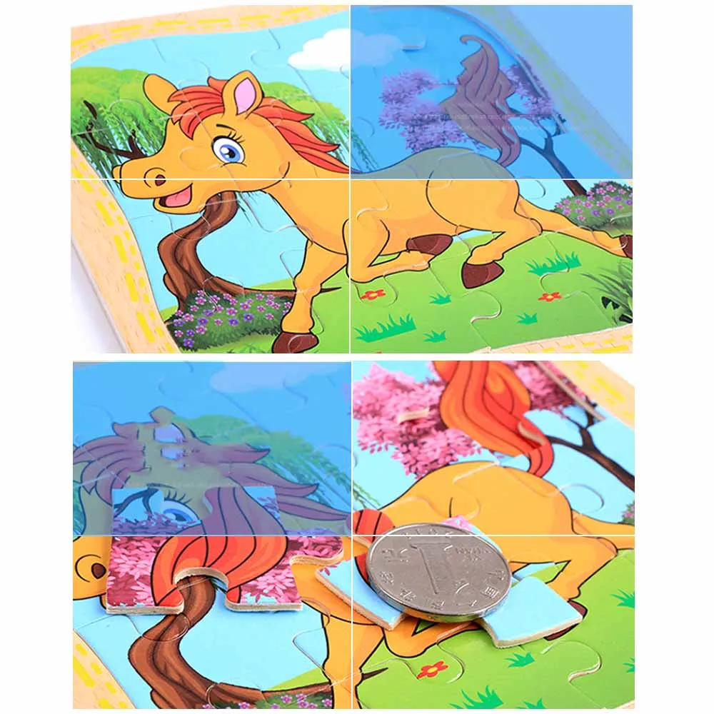 Новый ручной захват доска пазл 16 деревянные игрушки для детей Мультяшные