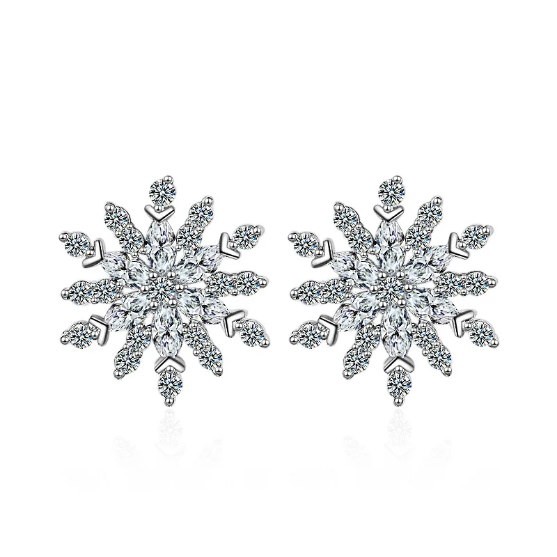 

New arrivals fashion shiny CZ zircon snowflake 925 sterling silver ladies stud earrings jewelry for women anti allergy girls