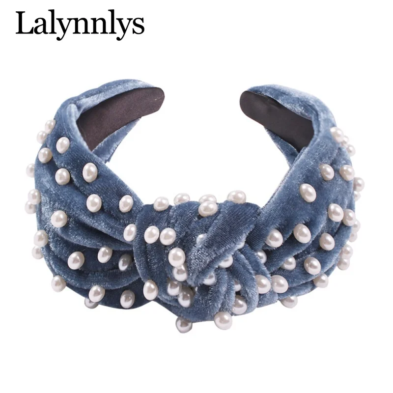 Lalynly модные дизайнерские бархатные шпильки для волос с искусственным жемчугом, широкие повязки на голову, вечерние, свадебные аксессуары для волос F05701