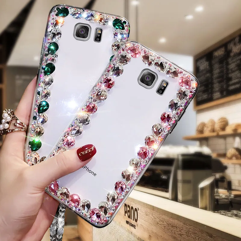 Женский полностью прозрачный чехол со стразами и ремешком для Samsung Galaxy