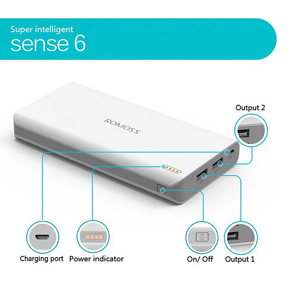 ROMOSS Sense6, 20000 мАч, портативное зарядное устройство, литий-полимерный внешний аккумулятор, внешняя батарея для Iphone, samsung, Xiaomi, huawei, Meizu, iosx