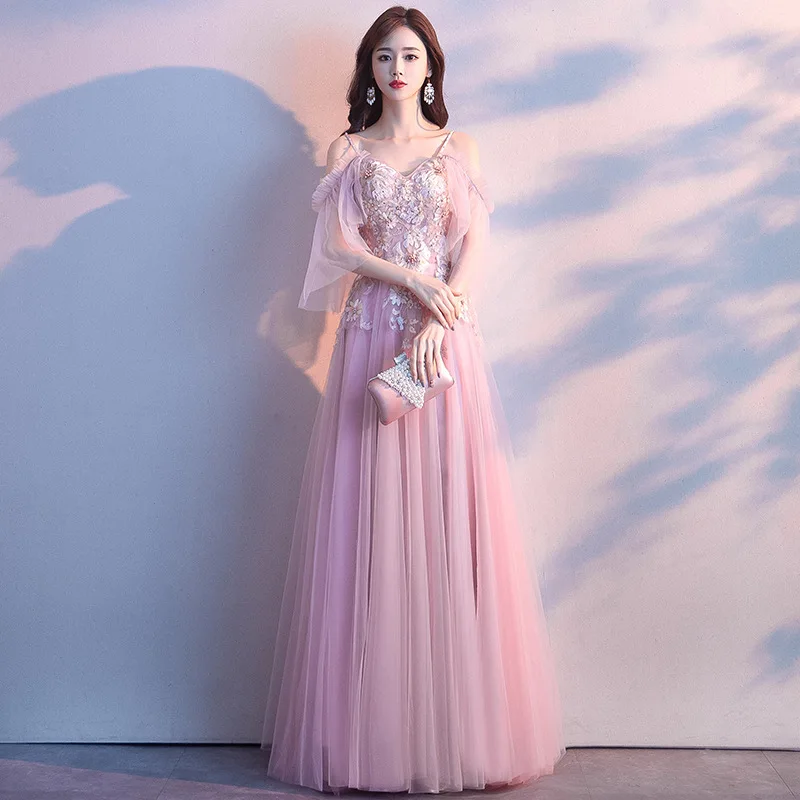 Розовое китайское Восточное свадебное платье с v-образным вырезом и вышивкой