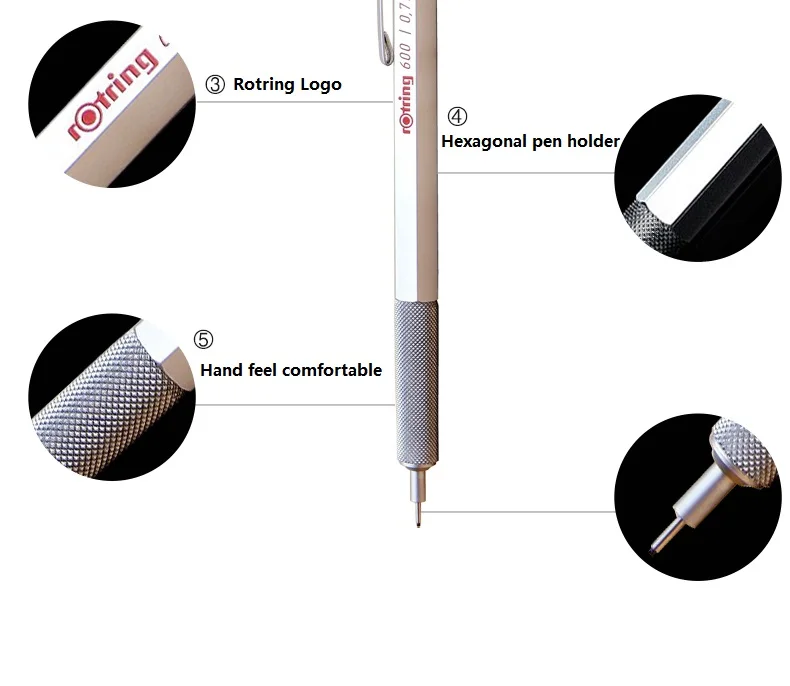 Rotring 600 0,5 мм/0,7 мм механический карандаш серебристый/черный металлический автоматический карандаш Канцелярский дизайн ручка для рисования