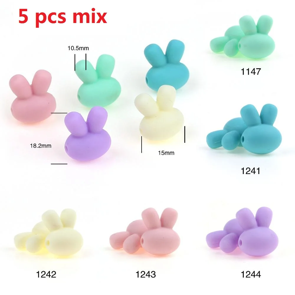 YFT1059-5PCS-MIX TYRY. HU 5 шт пищевого качества Детские Прорезыватели для зубов мини лиса Пингвин енот слон коала жемчужная силиконовая соска с бусами клипсы цепь сделай сам - Цвет: YFT1059-5PCS-MIX