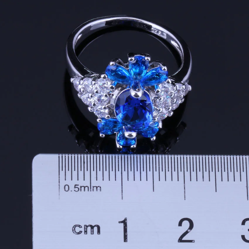 Majestic Plant синий кубический цирконий Белый CZ Кольцо из стерлингового серебра 925 для