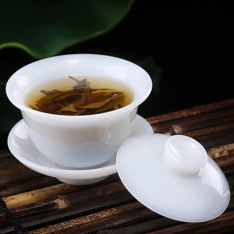 100/150/180 мл Нефритовая фарфоровая чайная чаша Gaiwan ручной работы с крышкой комплект