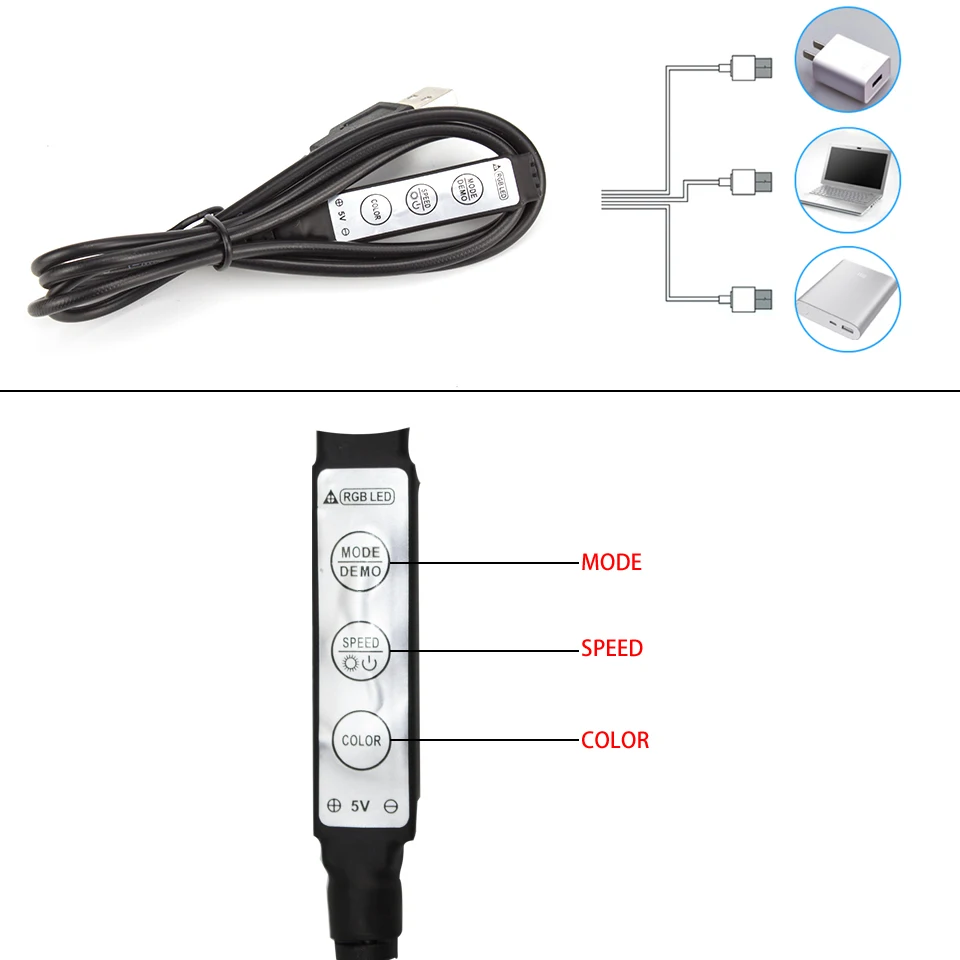 Гибкая светодиодная лента 5 в постоянного тока USB 5050 RGB 1 м 2 для фосветильник