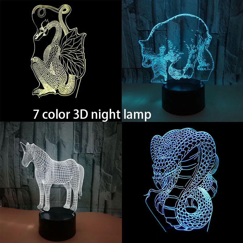 Единорог 7 цветов меняющий Ночной свет полярный медведь Charizard 3D Led Настольная