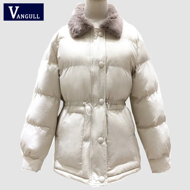 Женская парка Vangull теплая с длинным рукавом и большим меховым воротником на