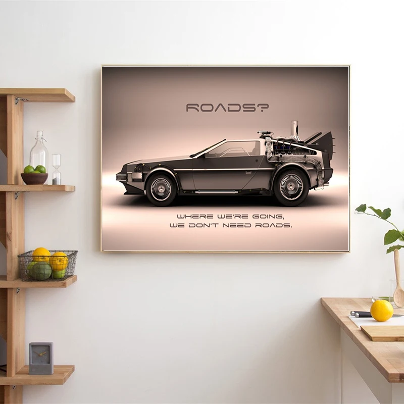 Назад в будущее Delorean Time Travel Car Art Холст постер Картина Настенная картина Печать