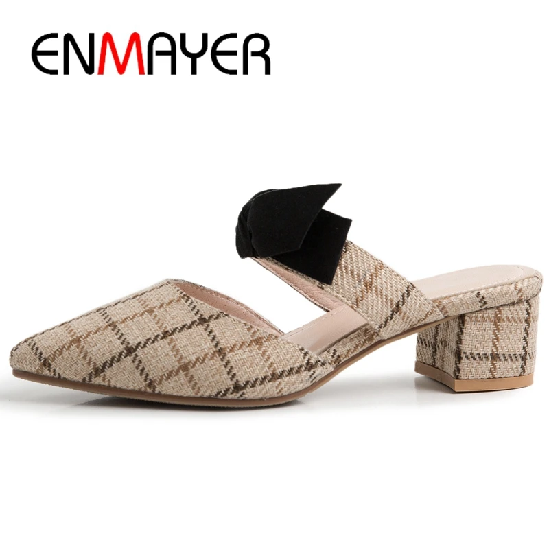 ENMAYER/Новинка 2019 года Женская обувь на среднем каблуке Сезон весна осень Zapatos De Mujer