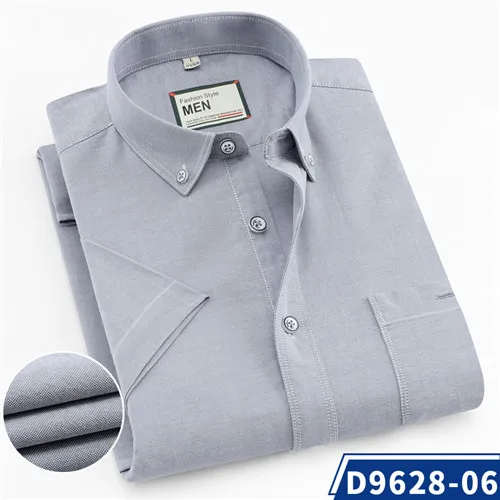 D9628-06 Лето, короткий рукав, хлопок, Оксфорд, легкий уход, обычная посадка, солидные, в полоску, в клетку, деловые, мужские, повседневные рубашки - Цвет: D9628-06