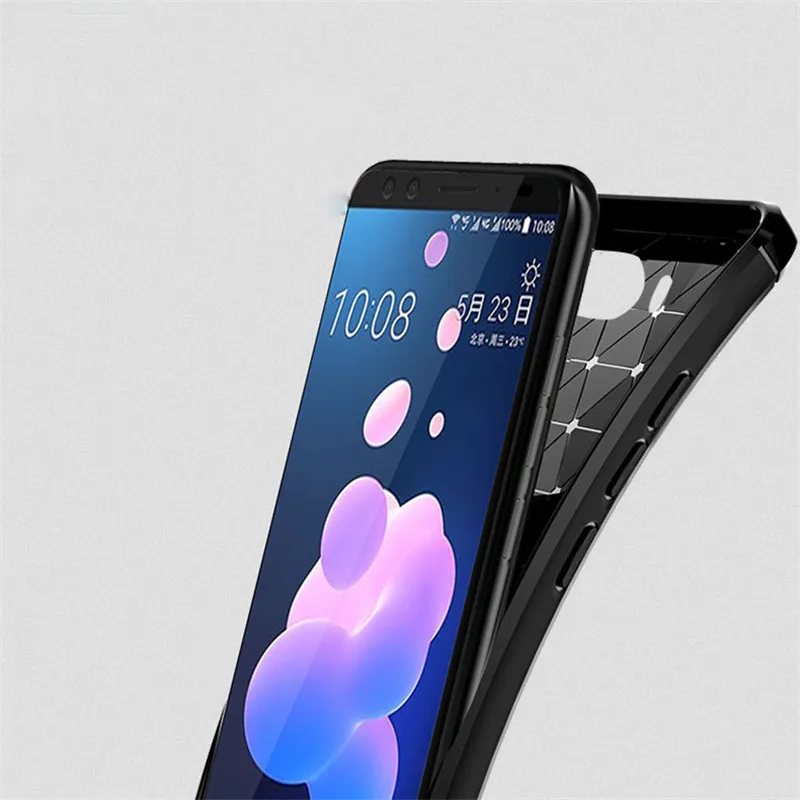 100 шт./лот для htc U12 плюс Чехол защитный чехол задней панели из углеволокна и мягкий