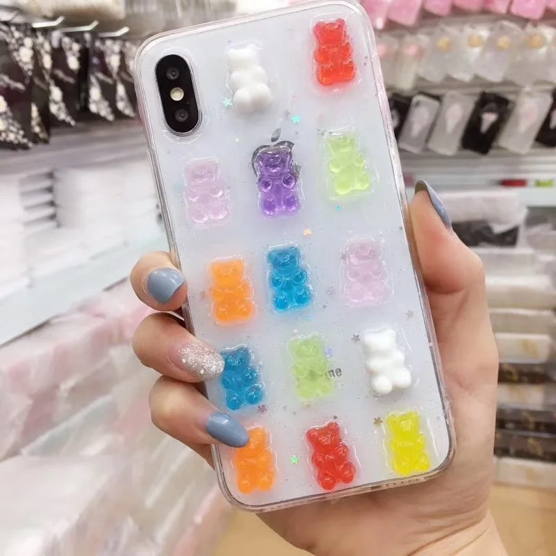 Милый 3D чехол для телефона с медведем карамельных цветов iphone 12 11 X XS Max XR 8 7 6S Plus Pro
