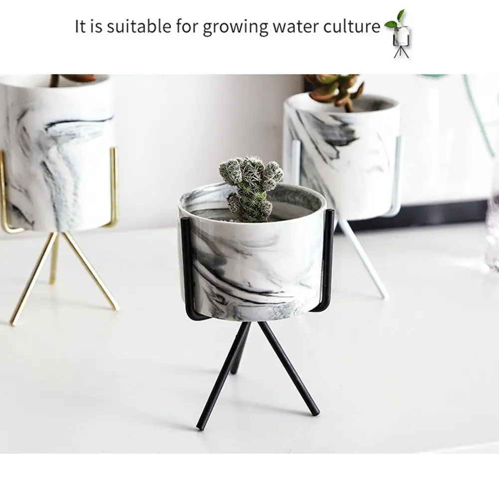 Металлическая керамическая кашпо и железная подставка для садовых цветочных