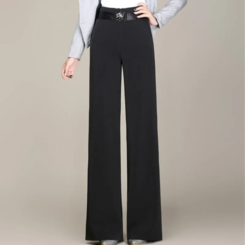 Wide leg pants for women plus size black high waist sashes new fashion full length spring autumn OL trousers female sy50804