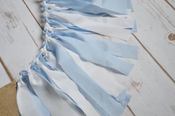Hot Pastel Blue 1st Birthday Party Banner Decor Rag Tie Tassel bunting Baby Shower Garland 1 one Flag Hight chair Bunting |