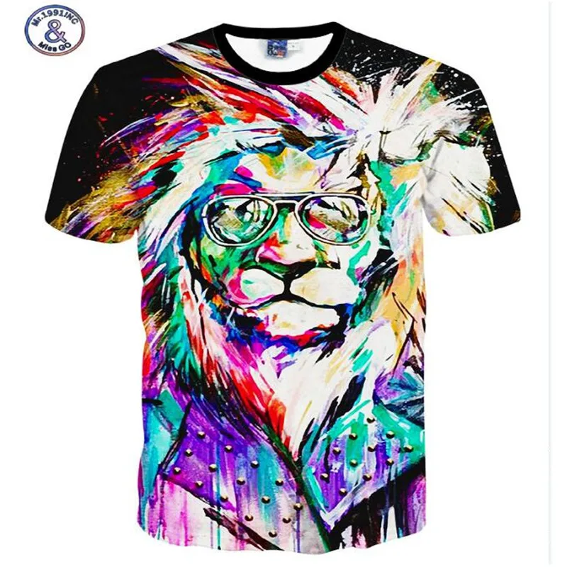 Мужские Топы И Футболки очки лев печать 3D футболка Летняя мода короткий рукав o