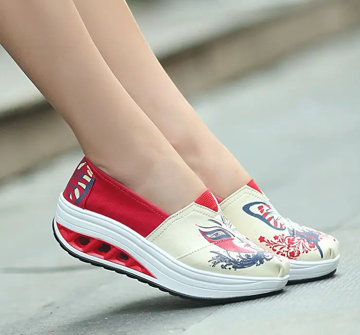F Повседневные Дышащие парусиновые туфли на танкетке; Chaussure Femme; женская обувь на платформе; женские кроссовки; zapatos mujer - Цвет: F