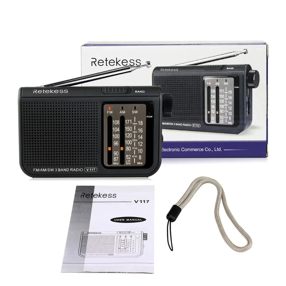 Радиоприемник Retekess V117 3 диапазона FM/AM/SW на батарейках аварийный радиоприемник