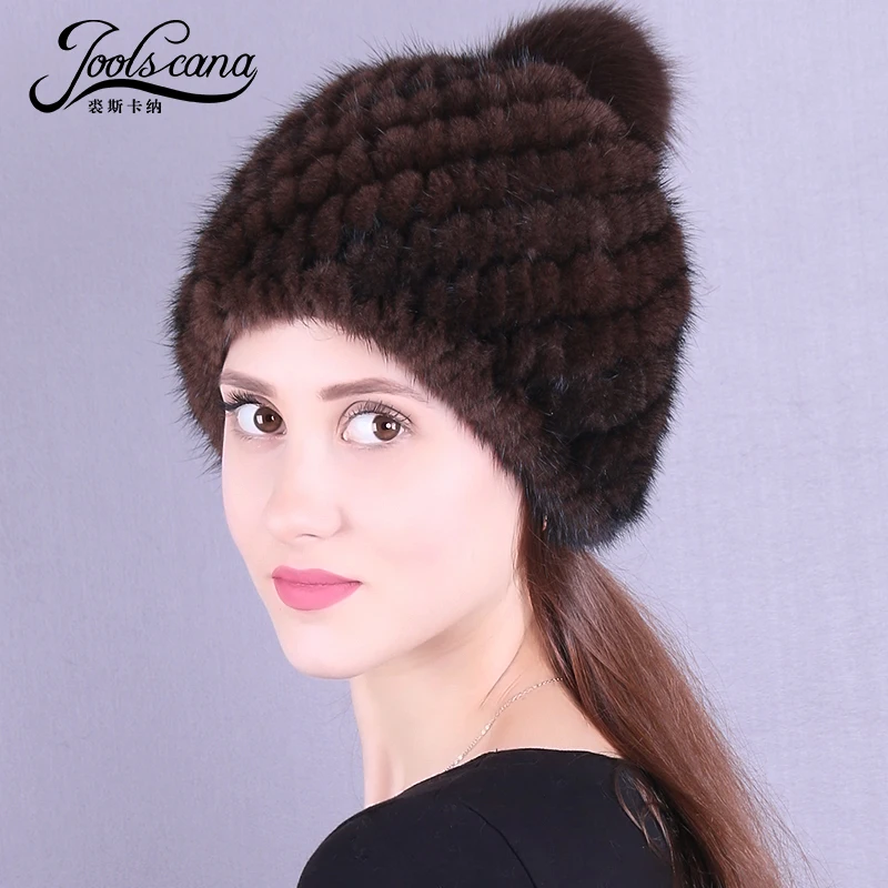 Женская шапка из меха норки joolscana зимняя с помпоном вязаная beaine лисы новый бренд