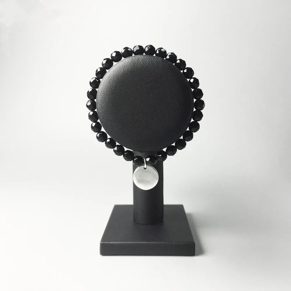 6mm Black Facet Onyx Beads Bracelets with 925 Sterling Silver Round Disk 2018 Fashion DIY Bracelet Jewelry Gift For Women Men | Украшения и