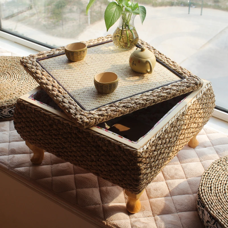 Ручной Ротанг чайный журнальный столик с хранения японский балкон Bay окно