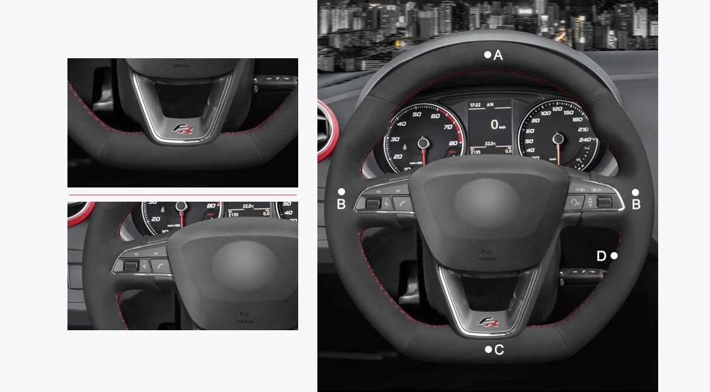 Черный замшевый ручной сшитый чехол рулевого колеса автомобиля для Seat Leon Cupra R 2013- Ibiza Cupra- Ateca FR