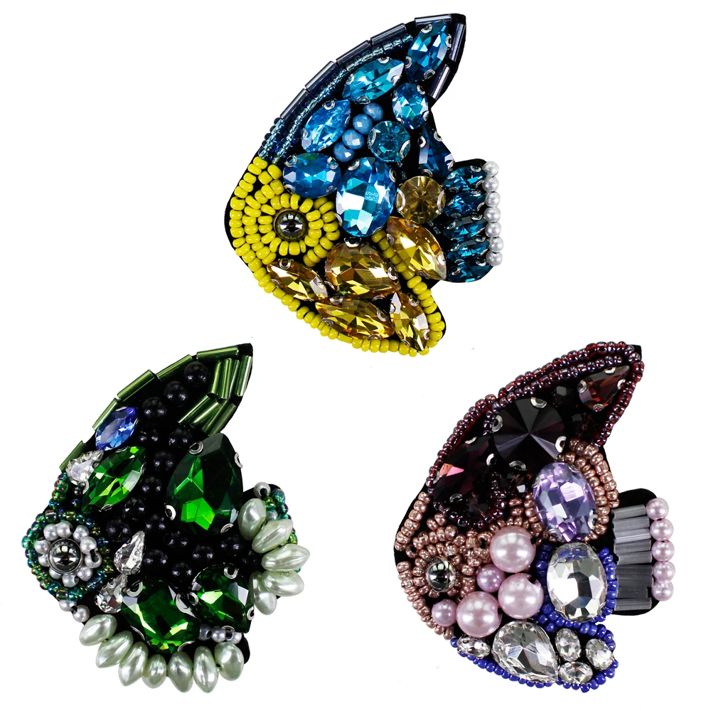 10 шт. стразы из бисера значки нашивки в форме рыбы Броши ручной работы для шитья