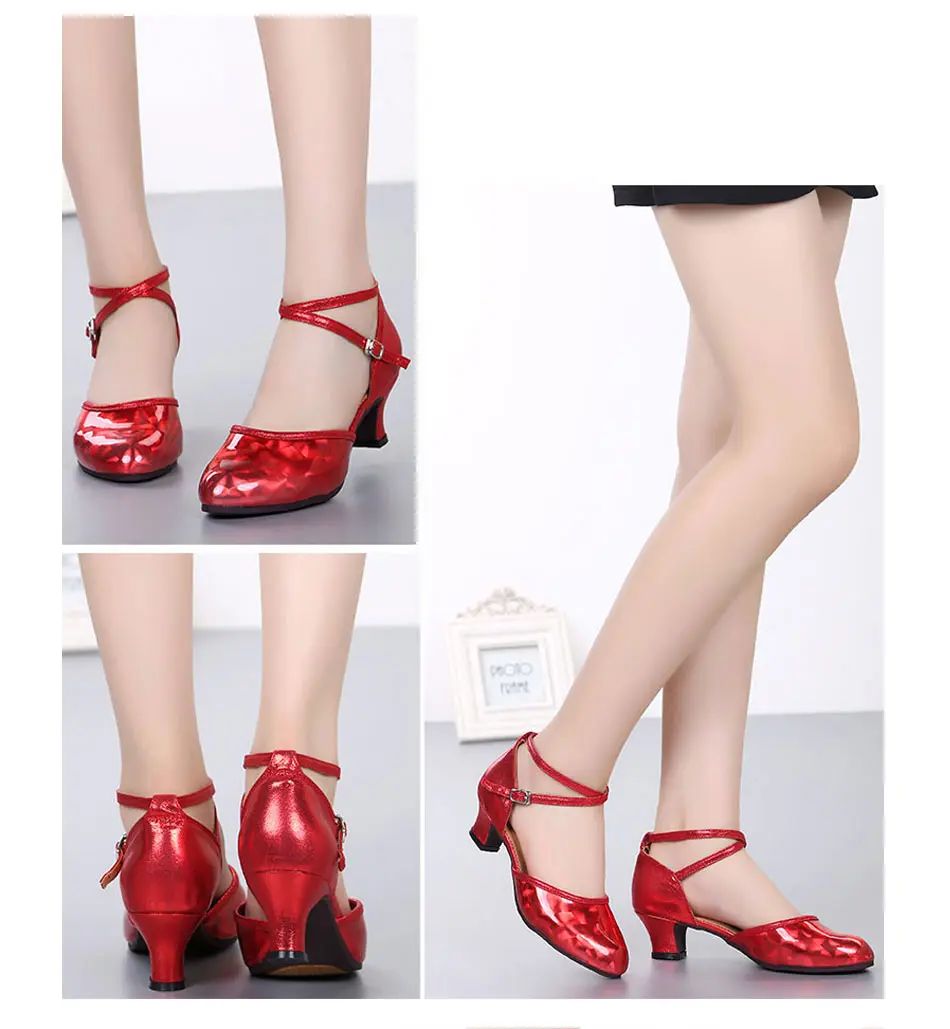 New Style Women Ladies Latin Tango Shoes For Dancing Closed Toe Red/Gold Ballroom Salsa Dance Shoes Wholesale Heels 3.5cm/5.5cm