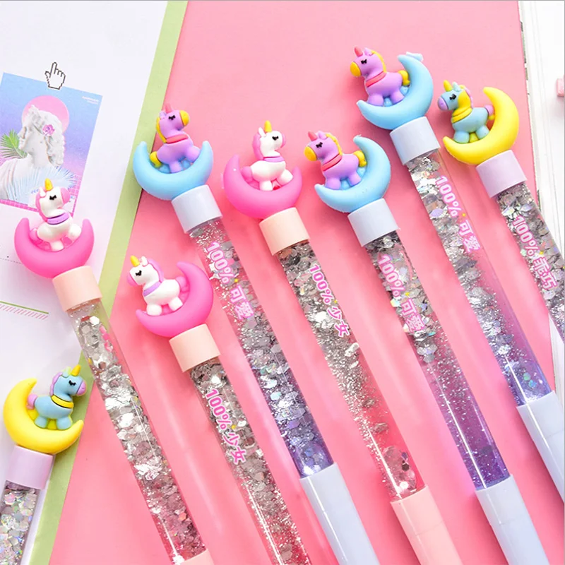 1 шт. Kawaii Фламинго с принтом зыбучих песков блестками гелевая ручка студенческие