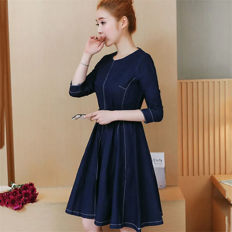 Летние женские джинсовые платья 2018 модные новые тонкие с длинными рукавами