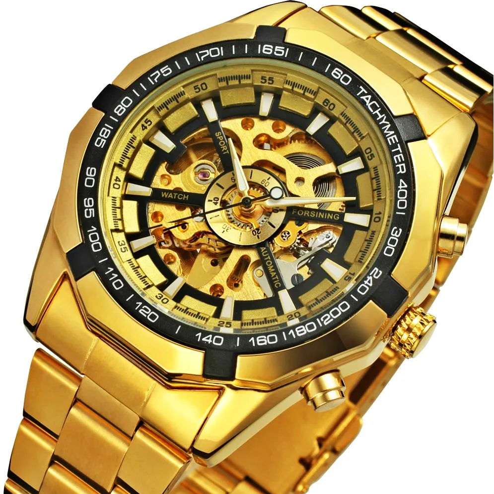 FORSINING мужские часы Лидирующий бренд роскошные золотые автоматические