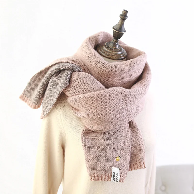pink Женские шарфы вязаный теплый зимний шарф женский модный шейный мягкий шарф из кашемира пашмины платок femme bufanda - Цвет: pink