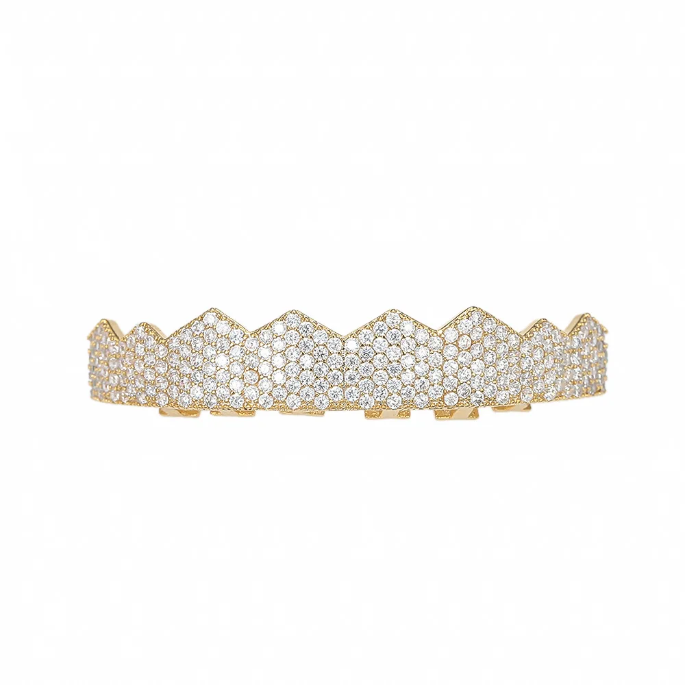 Хип хоп Micro Pave Белый CZ Циркон Bling Iced Out зубы Grillzs верхней нижней набор золото плоские зубные грили для мужчин рэппер ювелирные изделия