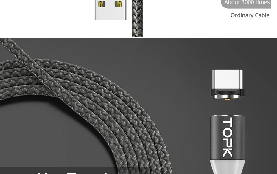 TOPK [5-Pack] R-Line1 светодиодный магнитный кабель usb type C с нейлоновой оплеткой для зарядного устройства type-C для samsung S9 S8 Plus USB C