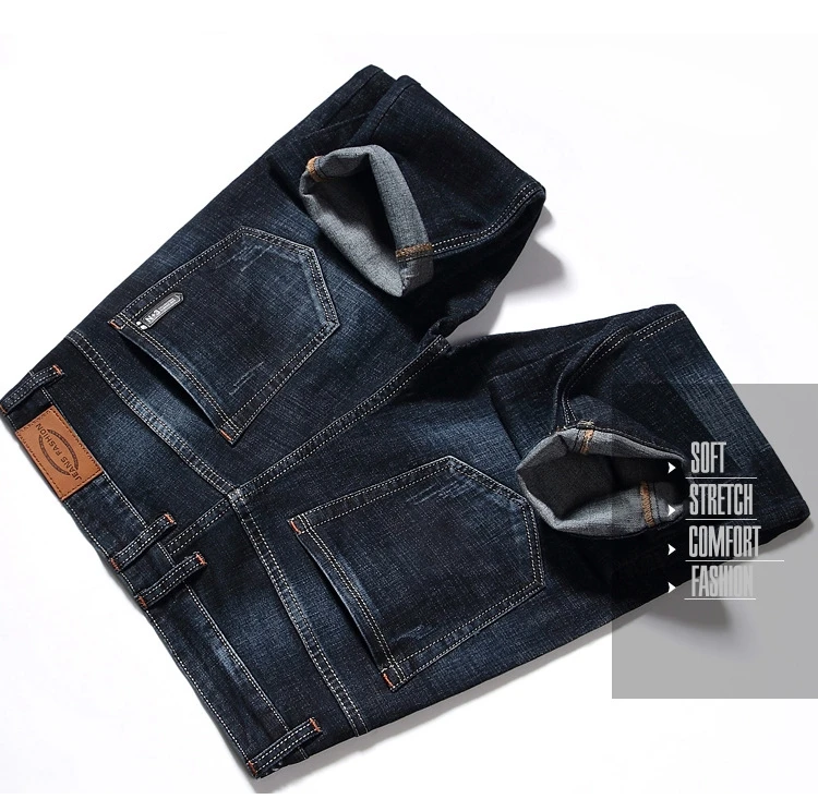 Men's Stretch Jeans Fashion Business Classic Style Autumn Straight Fit Jeans Regular Casual Denim Pants Male Cowboy Trouser