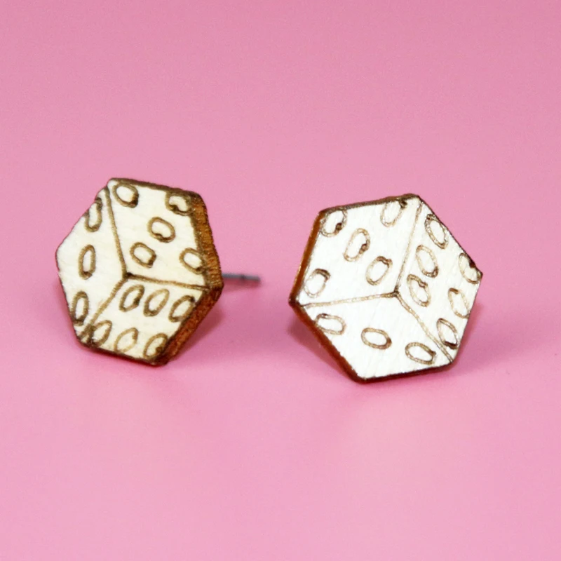 Vintage Trendy Dice Wood Earrings Studs Hexagon for Women Girls Simple Accessories oorbellen | Украшения и аксессуары