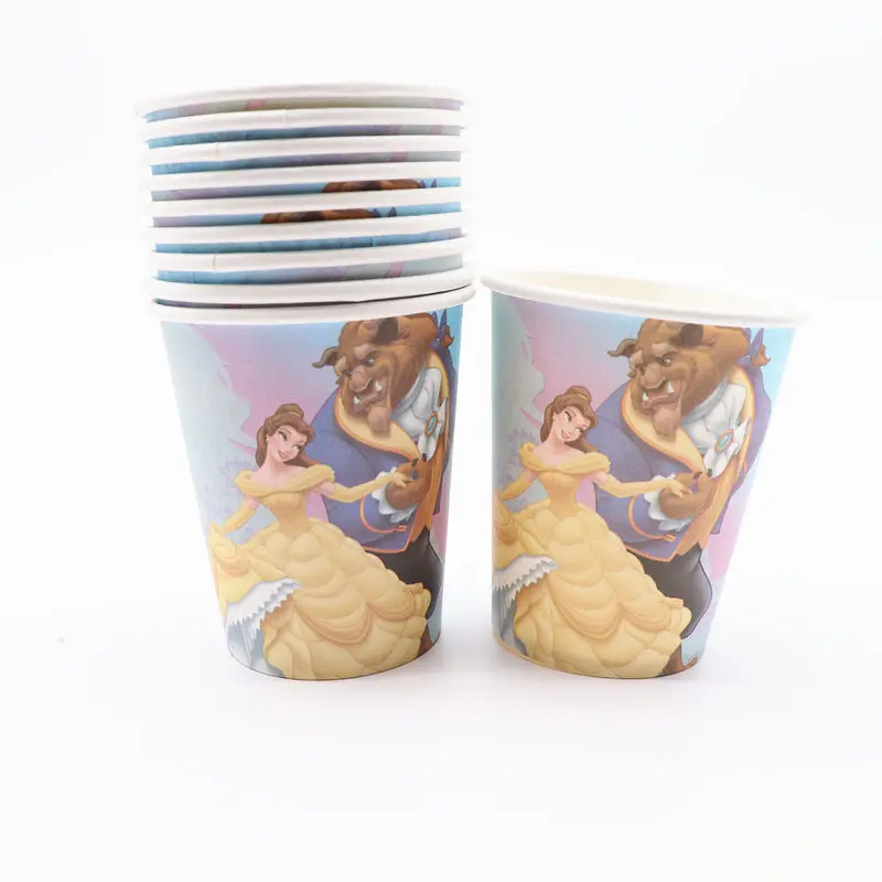 Cup 10pcs Красавица и Чудовище День Рождения вечерние украшения Дети Девушка Вечерние одноразовые Посуда Набор принадлежностей салфетки под чашки пользу - Цвет: Cup 10pcs