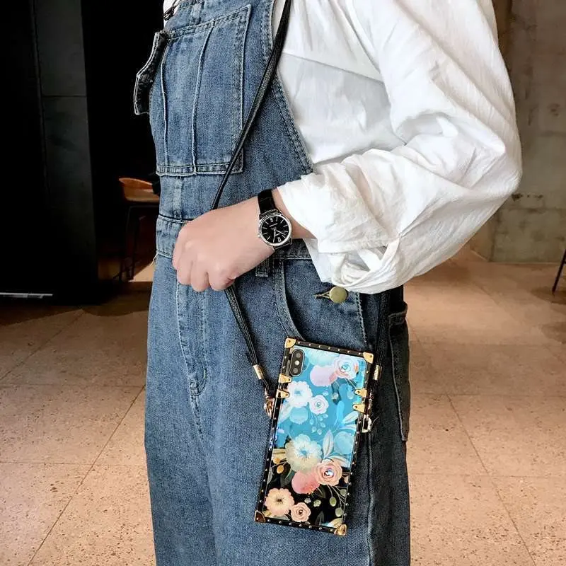 phone bag case Чехол для iphone XS MAX XR X 6 6S 7 8 plus чехол Роскошный Ретро 3d цветок с плечевым ремнем Мягкий силиконовый чехол для телефона - Цвет: phone bag case