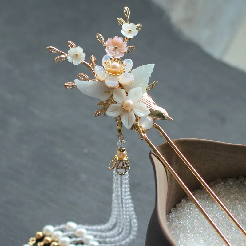 Винтажная шпилька для волос костюм с кисточками палочки позолоченный яркий цвет